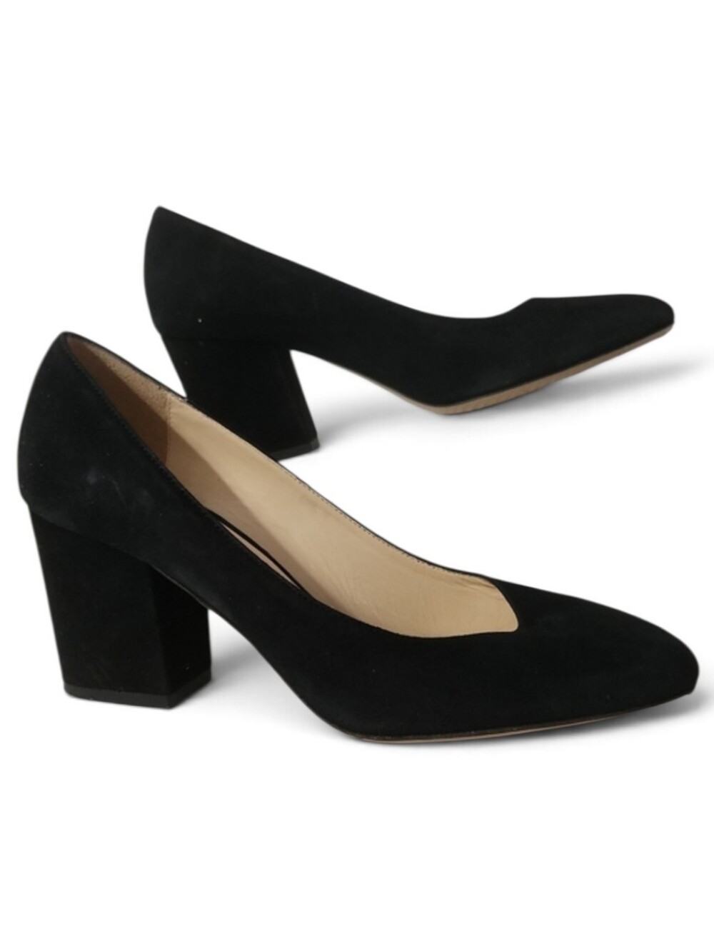275 Central Vero Cuoio Black Suede Block Heel Pumps From Italy 36.5 EU